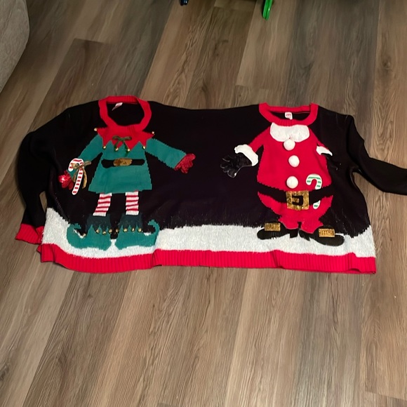 Holiday Time Sweaters - NWOT Holiday Time Double 2 Person Ugly Christmas Sweater NEW Sz L/XL elf & Santa